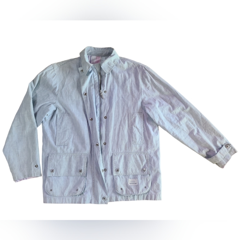 Vintage Lauren Ralph Lauren Oiled Linen Jacket w/ Pastel Plaid Lining - Petite S